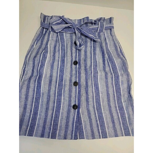 H&M‎ Womens Size 4 Linen Blend Button Front Blue Skirt Pockets - Picture 6 of 10